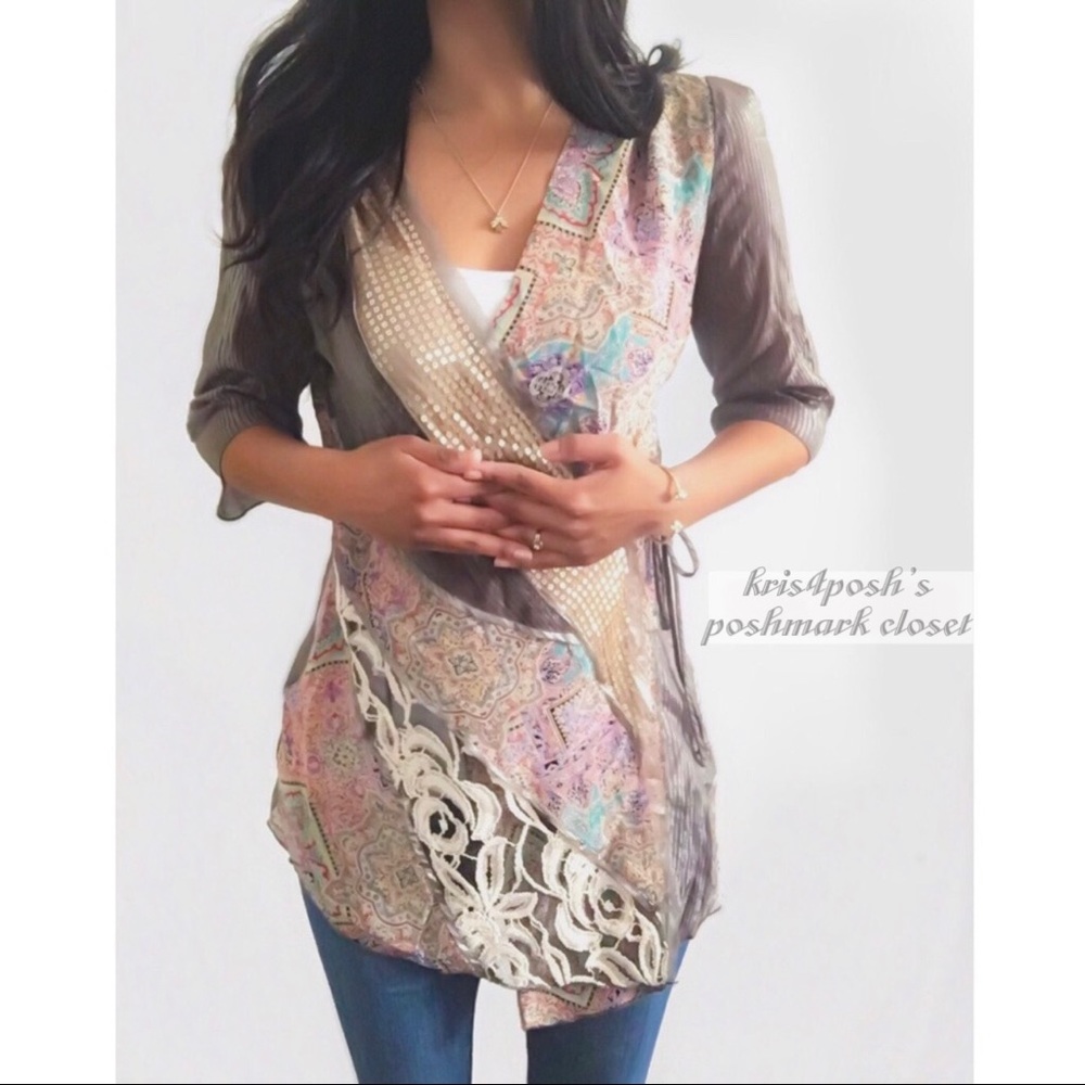 Anthropologie Tiny Silk + Sequin Wrap Top